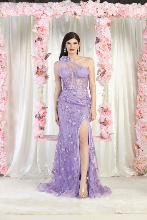 Royal Queen RQ8027 Illusion One Shoulder Embellished Evening Gown