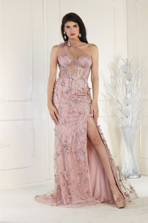 Royal Queen RQ8027 Illusion One Shoulder Embellished Evening Gown