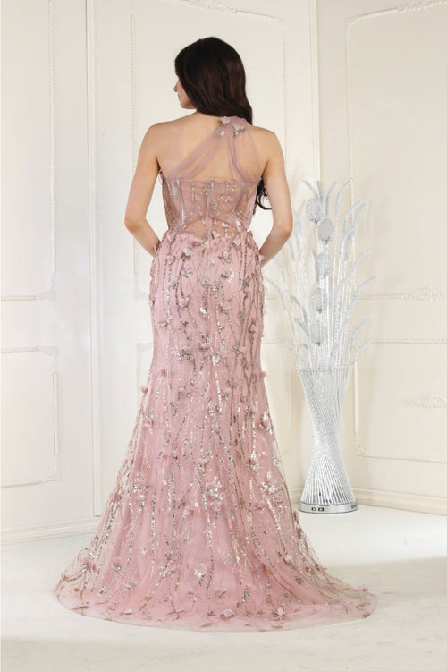 Royal Queen RQ8027 Illusion One Shoulder Embellished Evening Gown
