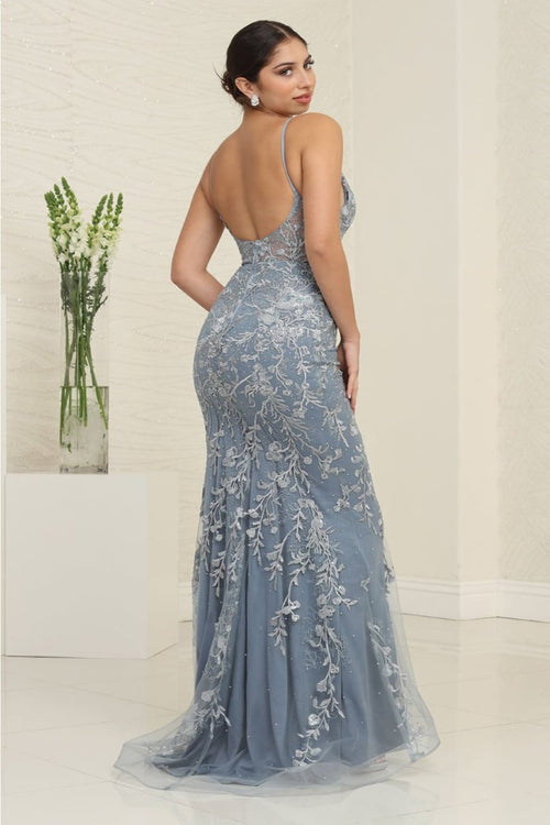 Royal Queen RQ8047 Floral Embroidery Sheath Long Prom Evening Dress