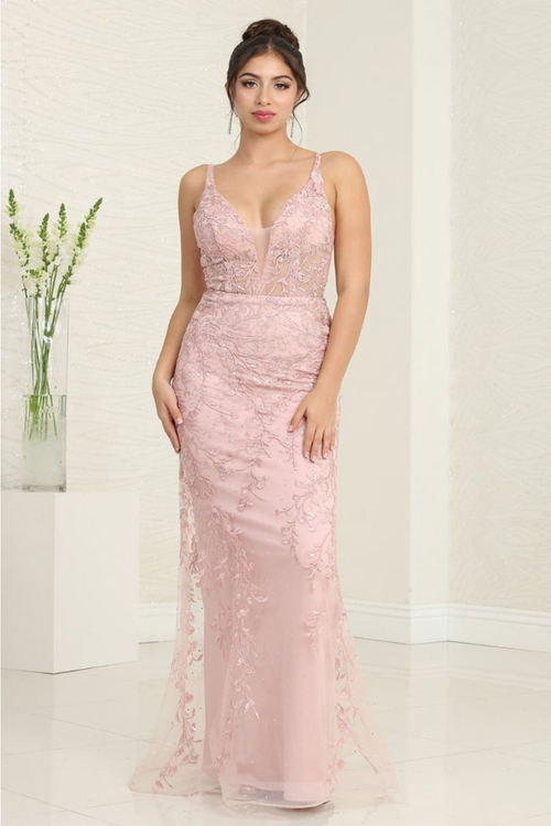 Royal Queen RQ8047 Floral Embroidery Sheath Long Prom Evening Dress