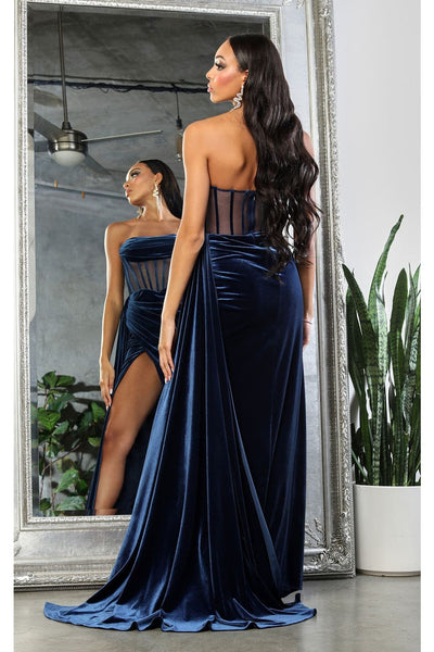 Royal Queen RQ8049 Strapless Velvet Sheer Bodice Prom Long Gown