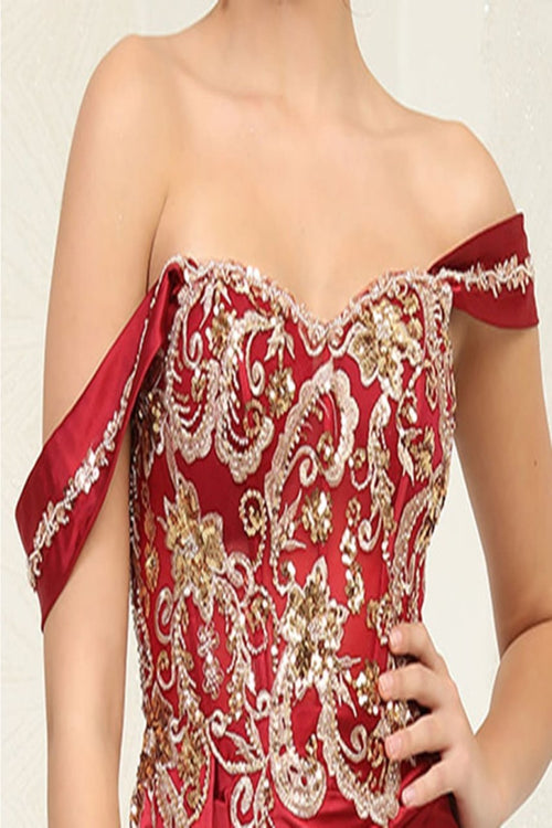 Royal Queen RQ8055 Off-Shoulder Cap Sleeve Beaded Pageant Gown