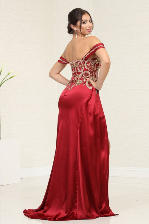 Royal Queen RQ8055 Off-Shoulder Cap Sleeve Beaded Pageant Gown