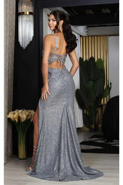 Royal Queen RQ8067 Cut Out Back Slit Sheer Bodice Formal Prom Dress