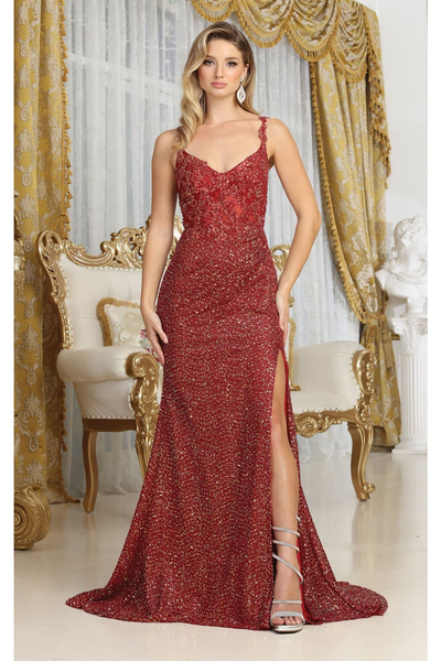 Royal Queen RQ8067 Cut Out Back Slit Sheer Bodice Formal Prom Dress