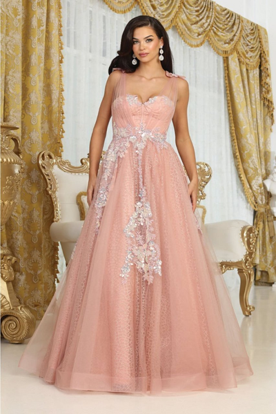 Royal Queen RQ8080 Corset Rose Gold Floral Pattern A-line Pageant Dress