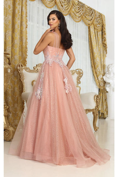 Royal Queen RQ8080 Corset Rose Gold Floral Pattern A-line Pageant Dress