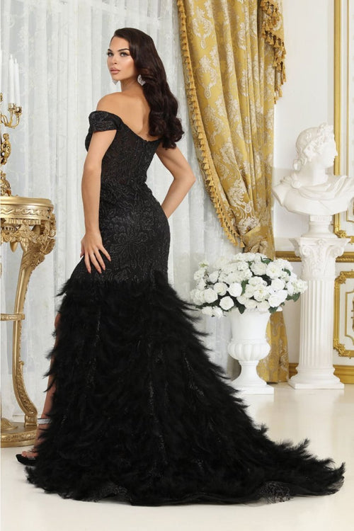 Royal Queen RQ8093 Cap Sleeve Glitter Formal High Slit Gown