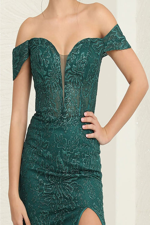 Royal Queen RQ8093 Cap Sleeve Glitter Formal High Slit Gown