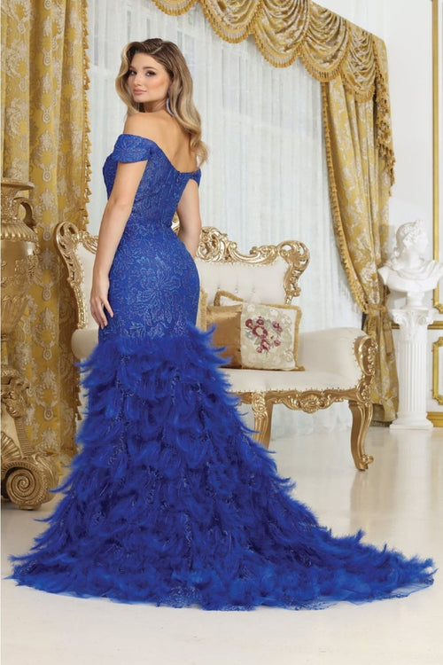 Royal Queen RQ8093 Cap Sleeve Glitter Formal High Slit Gown
