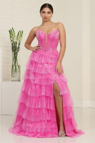 Royal Queen RQ8142 Sexy Strapless Layered Ruffle Pageant Prom Gown