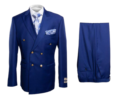 Rossi Man Royal Blue Mens Double Breasted Slim-fit Suit Gold Buttons