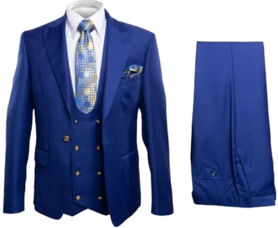 Rossi Man Mens Royal Blue Slim-fit Suit Double Breasted suit