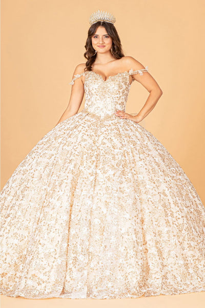 Champagne Quince Dress Ruffled Floral Ball Gown by Elizabeth K GL3072