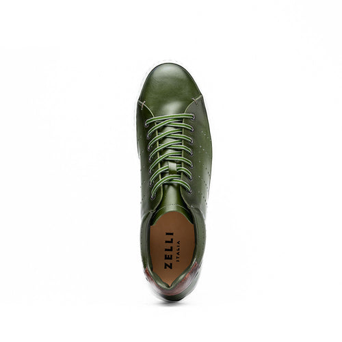 Zelli Russo Burnished Calfskin and Crocodile Luxury Sneakers in Olive