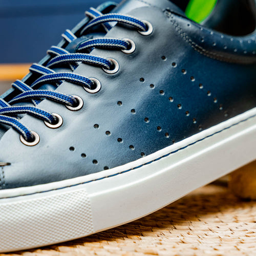 Zelli Russo Navy Calfskin and Crocodile Luxury Fashion Sneakers