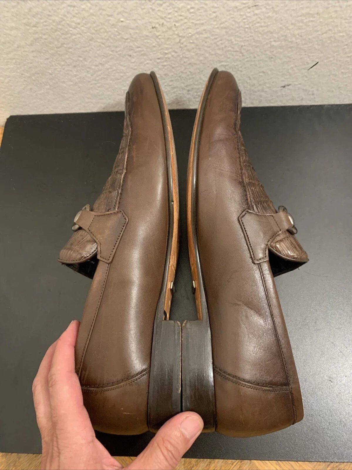 Men’s Regal Brown Slip-On Shoes – Genuine Crocodile & Calfskin Leather