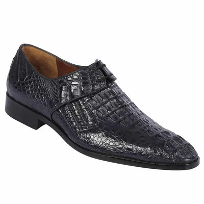 Men’s Navy Genuine Crocodile and Calfskin Leather Slip-On Dress Shoes