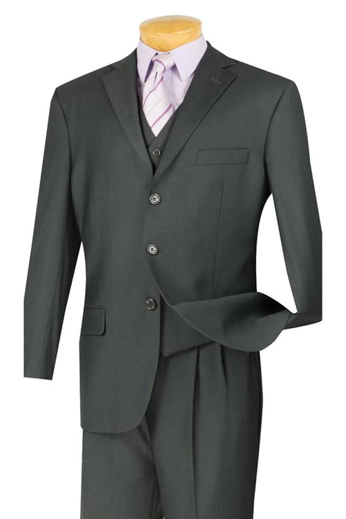 Mens 3 Button Classic Fit Vested Basic Suit in Charcoal Grey by Fortino Landiin