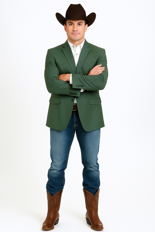 Saco Vaquero Western Blazer - Saco Para Hombre - Mens Double Button Western Green Blazer