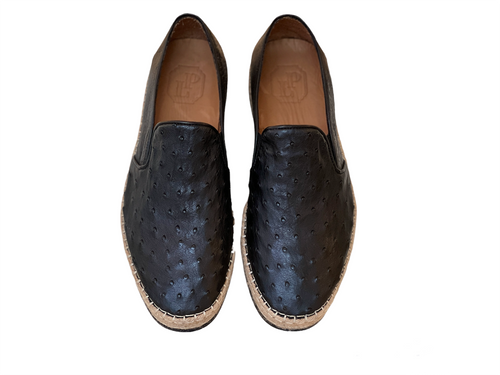 P01201 San Remo Genuine Ostrich Sport Loafer- Black