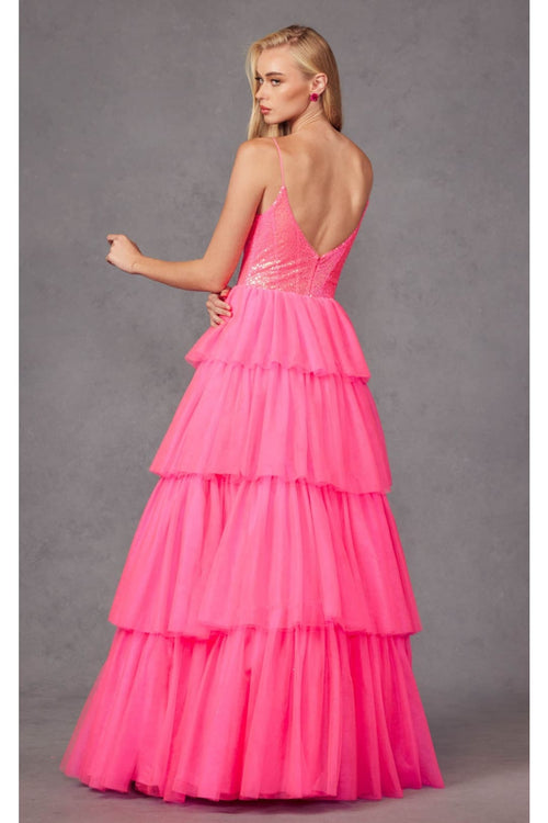 Sequin Bodice Sleeveless A-Line Ruffled Prom Gown by Juliet JT2457H