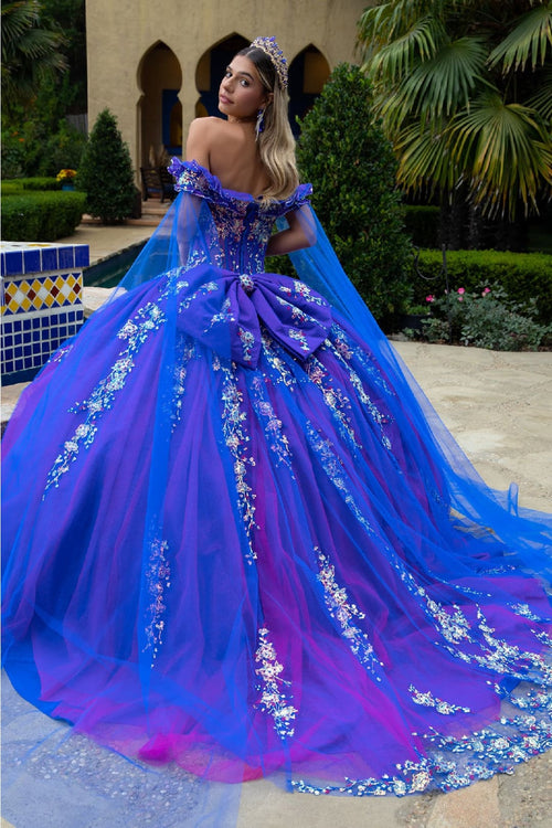 Sequin Cape Sleeve Ball Gown by GLS Gloria GL3518