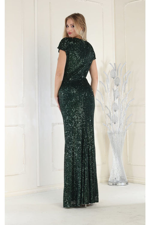 Sequin Formal Gown Shimmering Long V-Neck Evening Dress & Plus Size