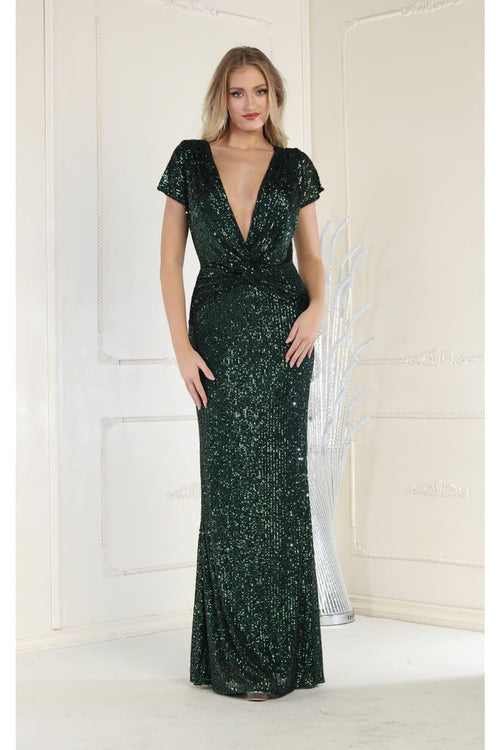 Sequin Formal Gown Shimmering Long V-Neck Evening Dress & Plus Size