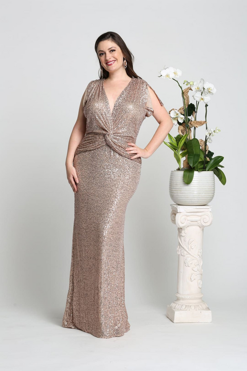 Sequin Formal Gown Shimmering Long V-Neck Evening Dress & Plus Size