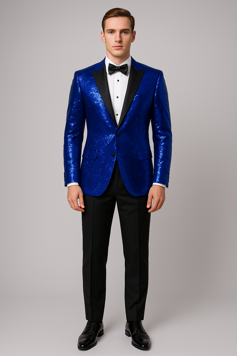 Sequin Suit - Shiny Suit - Royal Blue Suit - Metallic Fabric suit- Stage Tuxedo - Groom Suit Jacket + Pants