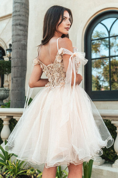 Short Cold Shoulder Bow Dress by Elizabeth KGS3513