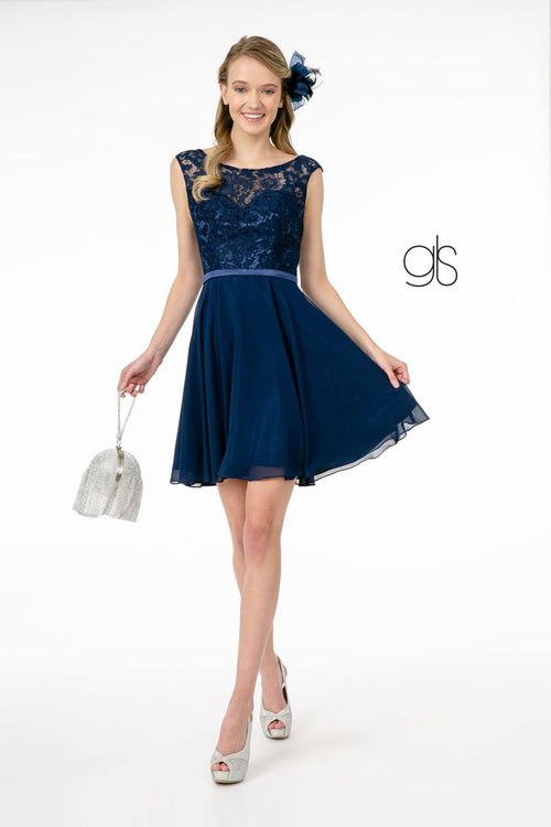 Short Lace Bodice Corset Back Dress by Elizabeth KGS2807