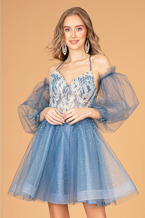 Short Puff Sleeve Dress by Elizabeth KGS3095