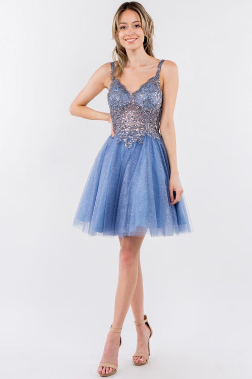Short Sheer Bodice Glitter Dress by Elizabeth KGS1967