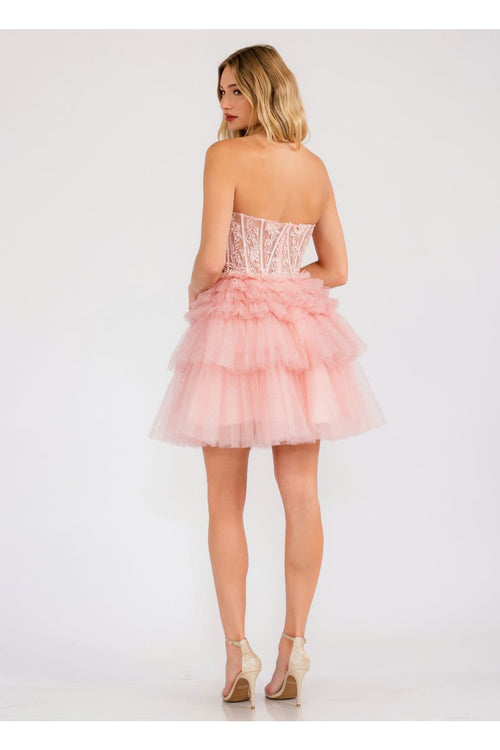 Short Strapless A-line Tiered Dress by Juliet JT918S