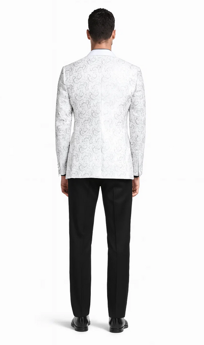 Silver Paisley Tuxedo Jacket with Shawl Lapel – Slim Fit