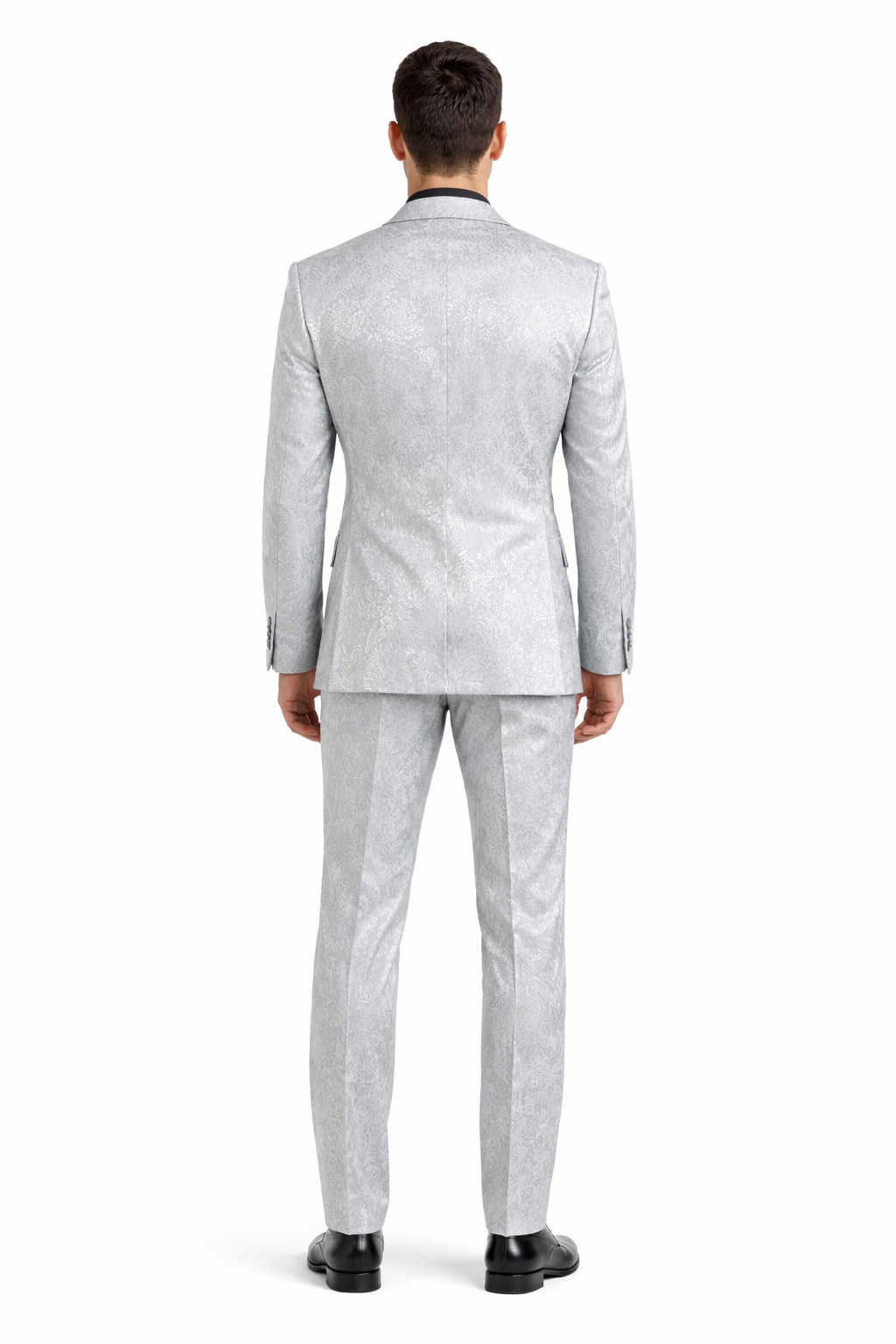 Silver Prom Suit - Platinum Color With Stage Suit MEN'S SLIM FIT SHINY PAISLEY PROM & WEDDING SUIT IN SILVER GREY