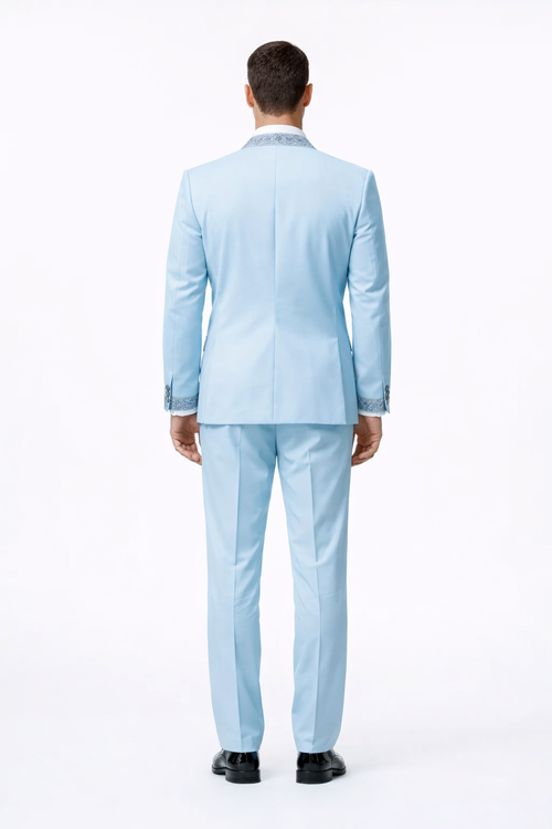 Sky Blue Prom Tuxedo - Perfect Wedding Suit Vested Rhinestone Lapelled by USA Men's Outlet