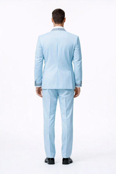 Sky Blue Prom Tuxedo - Perfect Wedding Suit Vested Rhinestone sequin Lapelled
