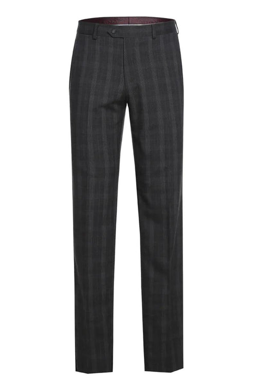 "Sleek Men's Notch Lapel Suit by English Laundry - Dark Charcoal Grey Windowpane Plaid" - Elegant Mensattire