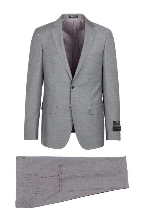Tiglio Italian Suit - Real Wool Fabric Super 150's Porto Heather Gray, Slim Fit Suit in Color Gray