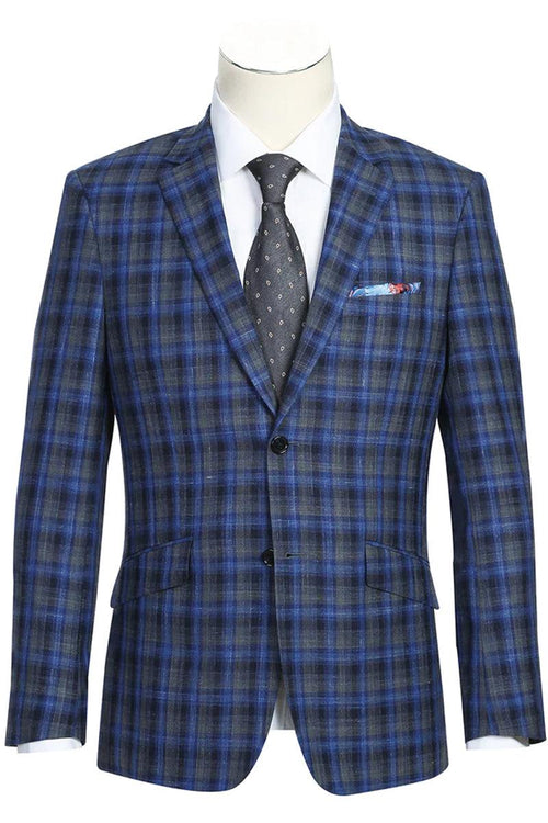 Slim Fit Wool Plaid Blazer β Renoir Navy & Grey Windowpane - USA Men's Outlet