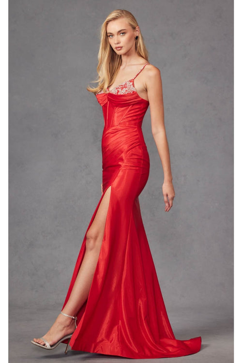 Spaghetti Strap Ruched Prom Gown by Juliet JT2434A