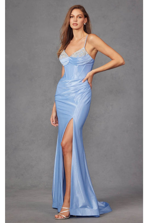 Spaghetti Strap Ruched Prom Gown by Juliet JT2434A