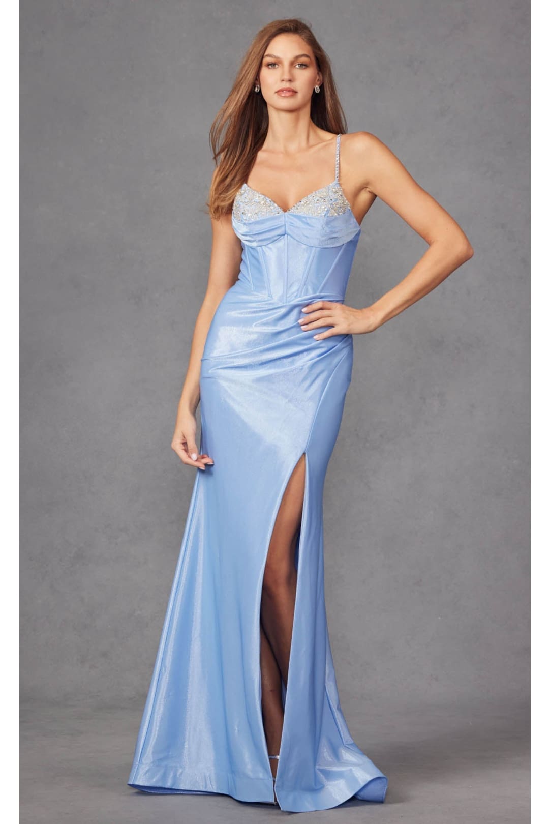 Spaghetti Strap Ruched Prom Gown by Juliet JT2434A