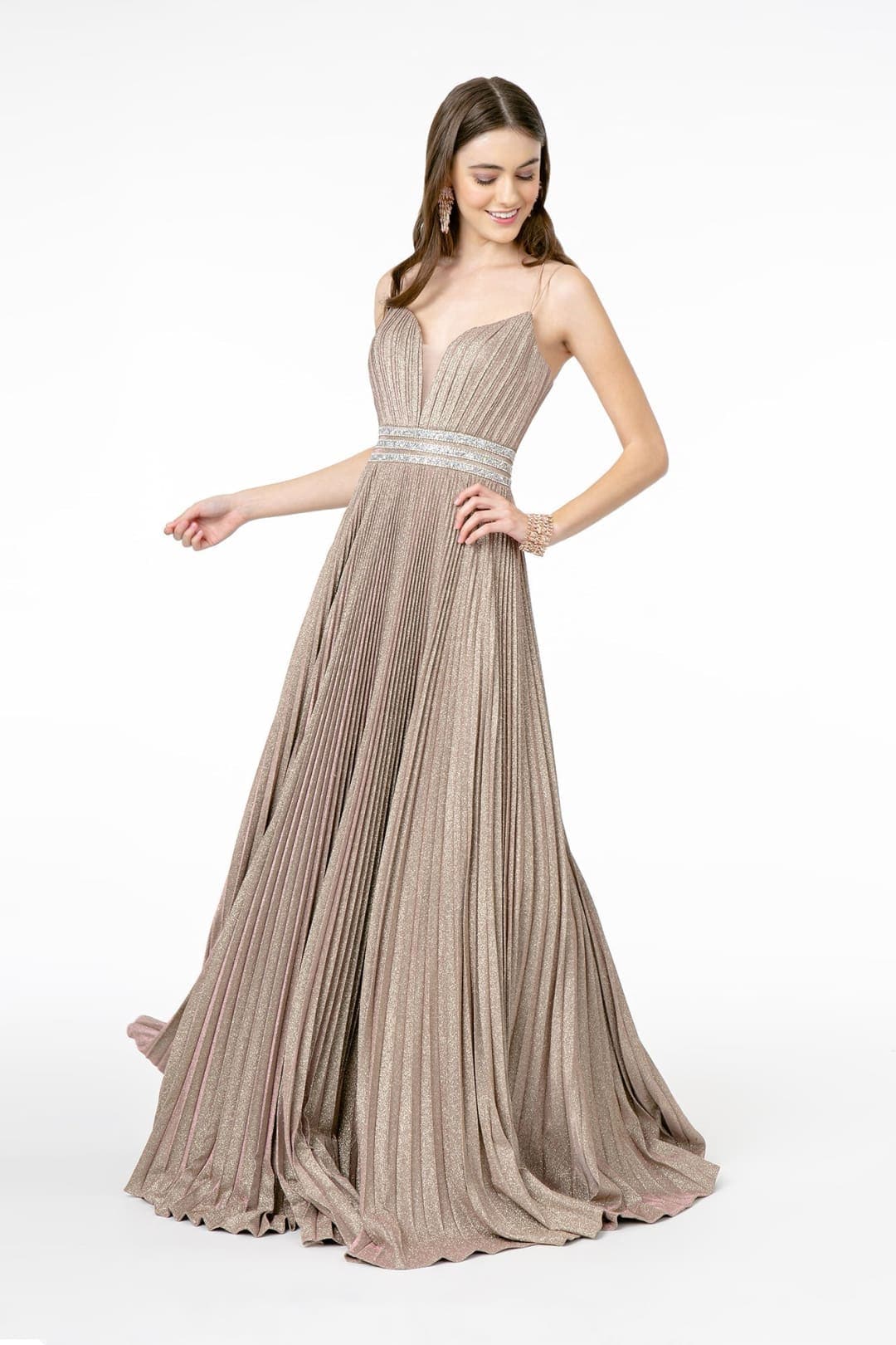 Pleated Glitter Prom Dress by Elizabeth KGL2905