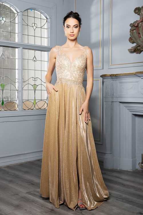 Special Occasion Dress High Slit Plunging V-Neck By May Queen MQ2137