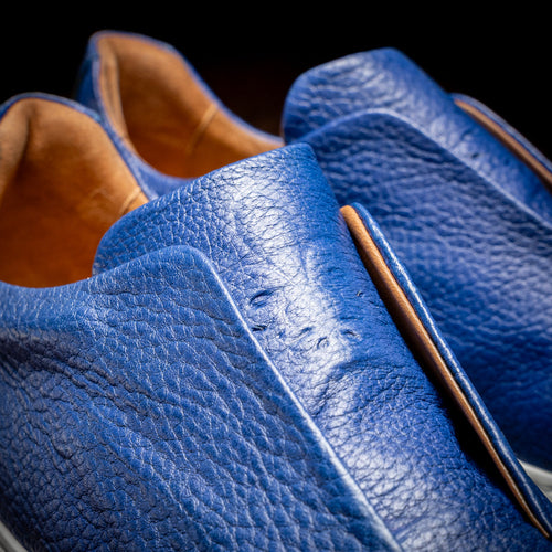 Zelli Spettacolare Pebble Grain Calfskin & Suede Slip-On Sneaker in Navy